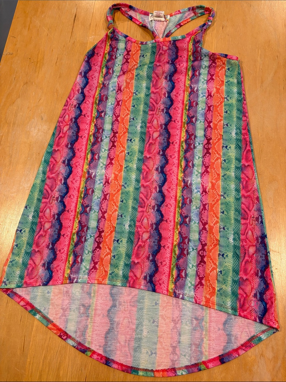 OP Ocean Pacific ~ Girls Multicolor Neon Striped High-Low Swimsuit Coverup